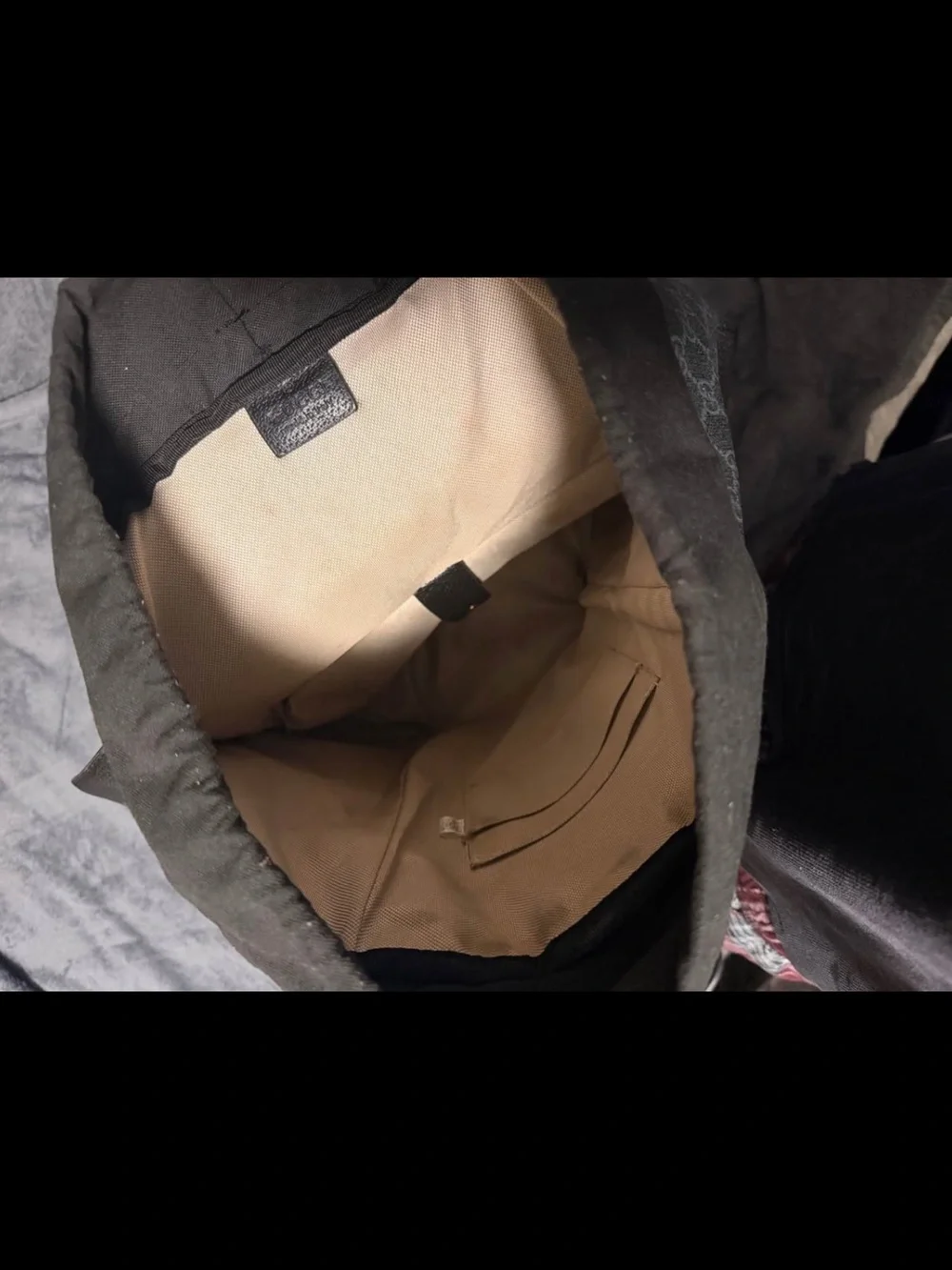 Gucci Black GG Canvas Backpack with Navy and Red Web Stripe